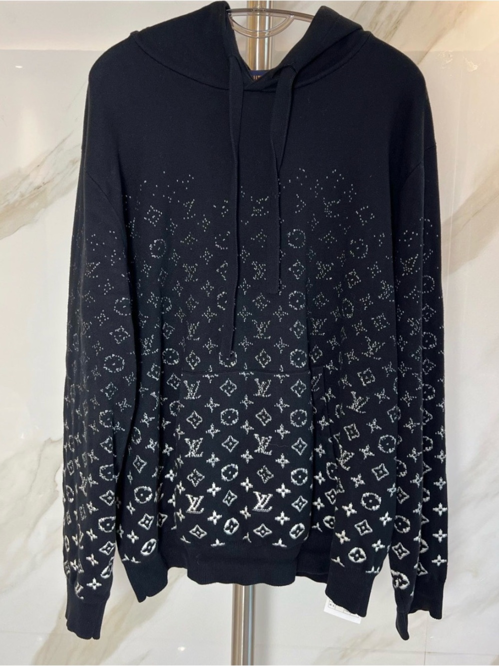 Louis Vuitton Black Hooded Sweater with Silver Monogram Gradient